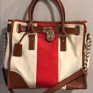 Michael Kors Hamilton Mono Stripe Canvas Tote Bag